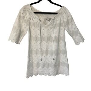 Vineyard Vines‎ White Eyelet Embroidered Off Shoulder Tunic Dress XS